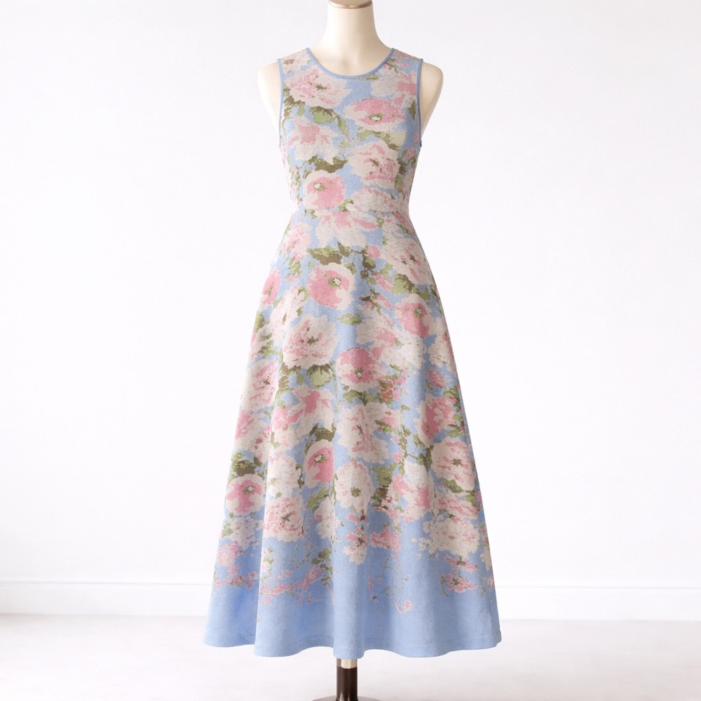 Donna Rocco Women Knitted Sleeveless Floral Midi Dress -Size Large A-line